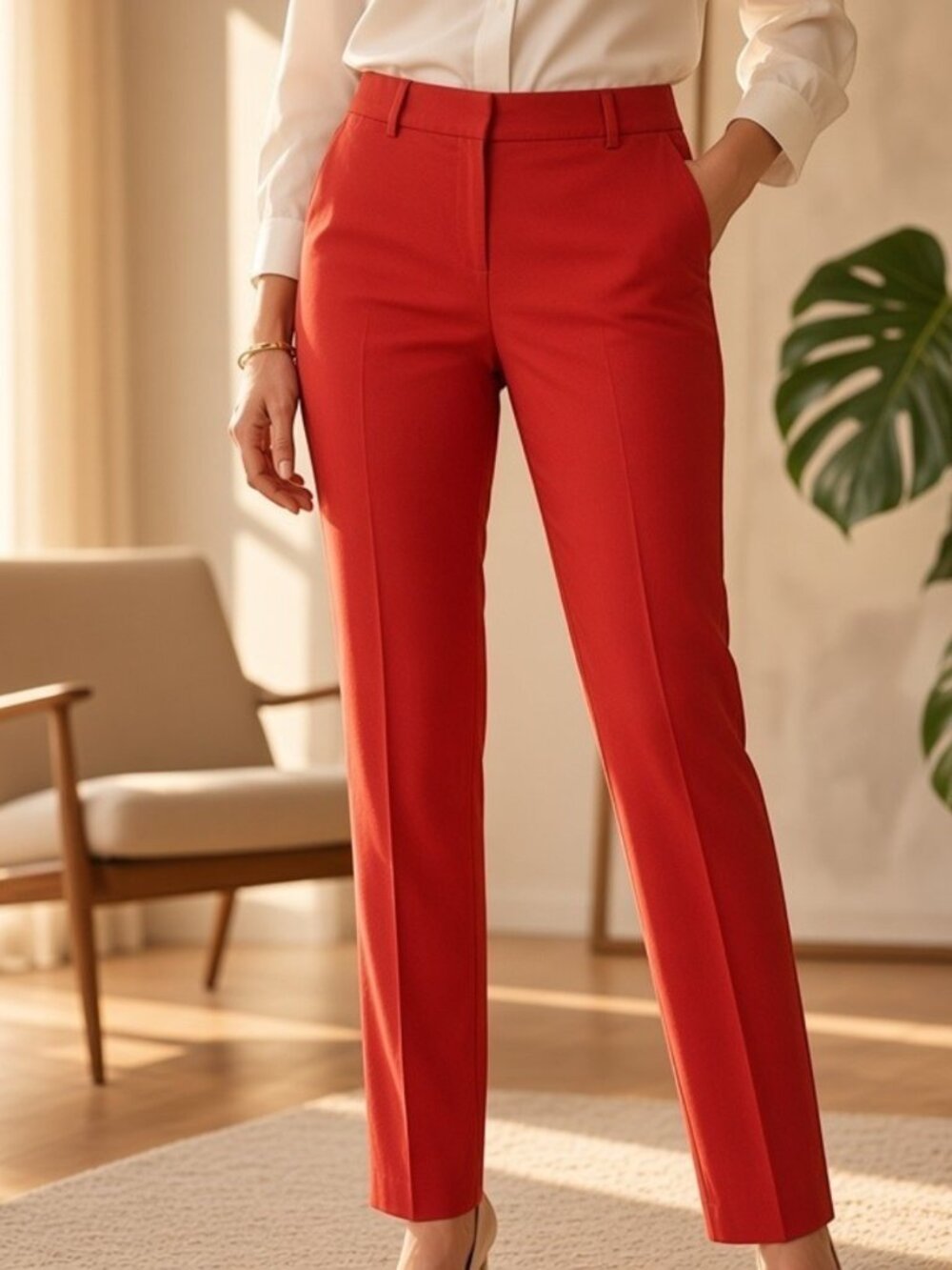 New York & Company Red Linen Blend Straight Leg Dress Pants Size 0